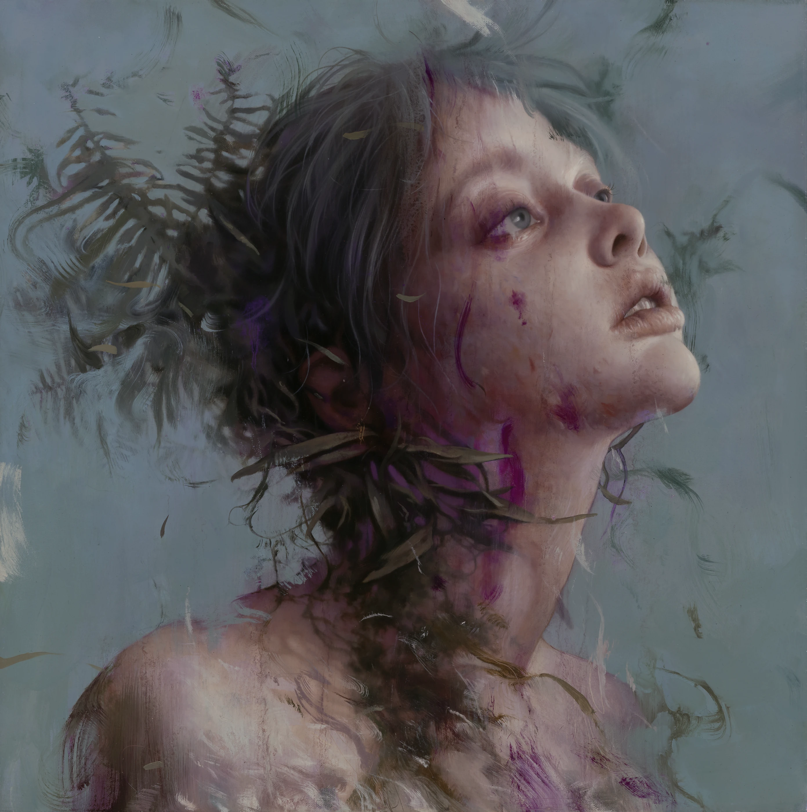 The girl who remained still for a hundred years IV by Lo Chan Peng, Oil on canvas, 2025, 50 × 50 cm